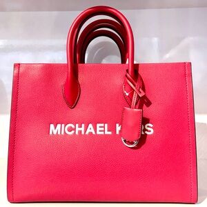 Michael Kors Mirella Medium Pebbled Leather Tote Bag Dark Raspberry Multi